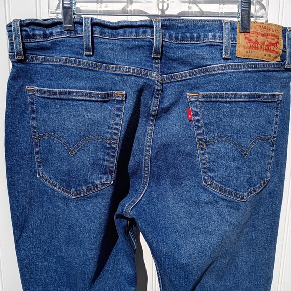 LEVI'S JEANS Men's 38 x 30 Blue Denim 511 Slim Fit Medium Wash Distressed - Picture 11 of 14